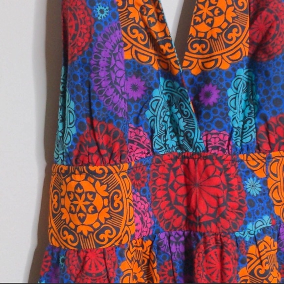 Anthropologie Fish Fry multi colorful halter Mini Dress sz M - Picture 9 of 11